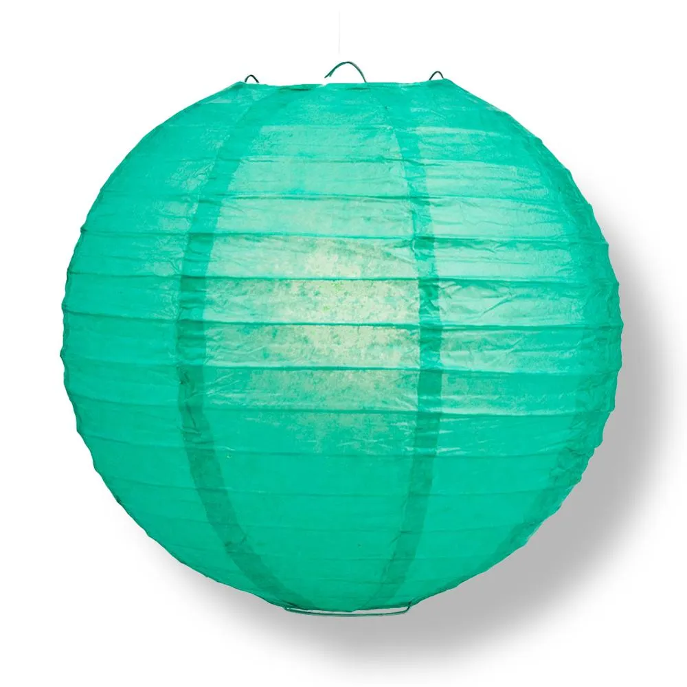16" Teal Green Round Paper Lantern, Even Ribbing, Chinese Hanging Wedding & Party Decoration