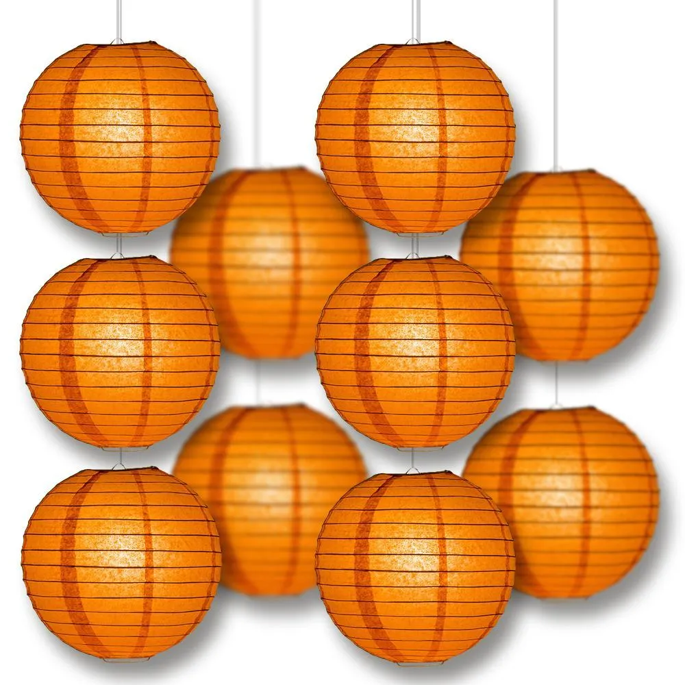 24" Persimmon Orange Round Paper Lantern, Even Ribbing, Chinese Hanging Wedding & Party Decoration