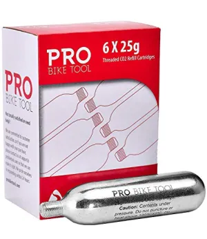 25g Threaded CO2 Cartridges, 6 Pack- for CO2 Bike Tire Inflators with Threaded Connection - Quick Air Refill for High Volume Bicycle Tires - Cartridge for CO2 Pump - Road, Mountain or Fat Bikes