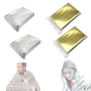 4 Pack Emergency Blanket, DKDDSSS Thermal Blankets Space Blanket, Thermal Foil Blankets First Aid for Survival, Camping, Hiking (210x160cm)