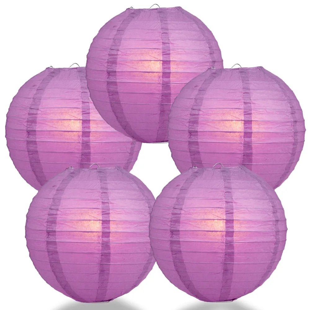 5 PACK | 12" Violet Even Ribbing Round Paper Lanterns