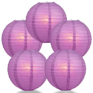 5-PACK 14" Violet / Orchid Round Paper Lantern, Even Ribbing, Chinese Hanging Wedding & Party Decoration