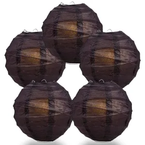 5-PACK 16" Black Round Paper Lantern, Crisscross Ribbing, Chinese Hanging Wedding & Party Decoration