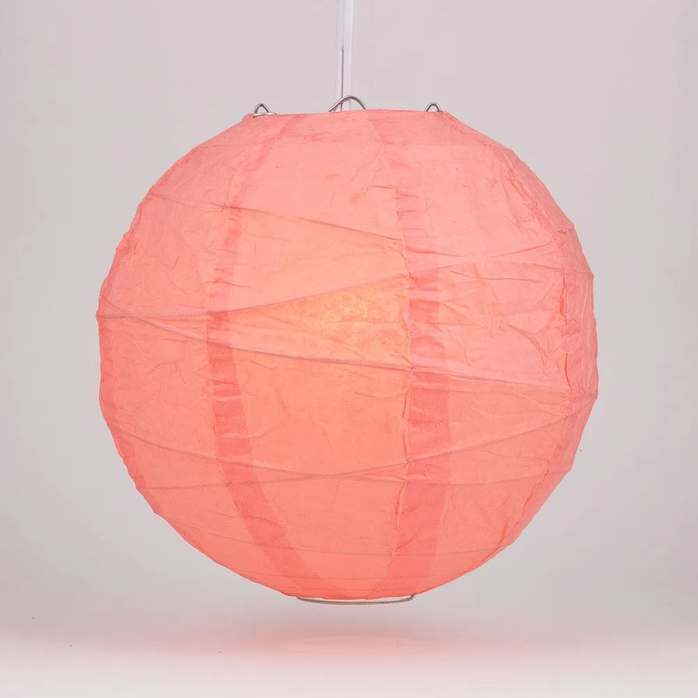 5-PACK 24" Roseate / Pink Coral Round Paper Lantern, Crisscross Ribbing, Chinese Hanging Wedding & Party Decoration