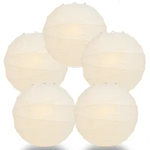 5-PACK 28" Beige / Ivory Jumbo Round Paper Lantern, Crisscross Ribbing, Chinese Hanging Wedding & Party Decoration