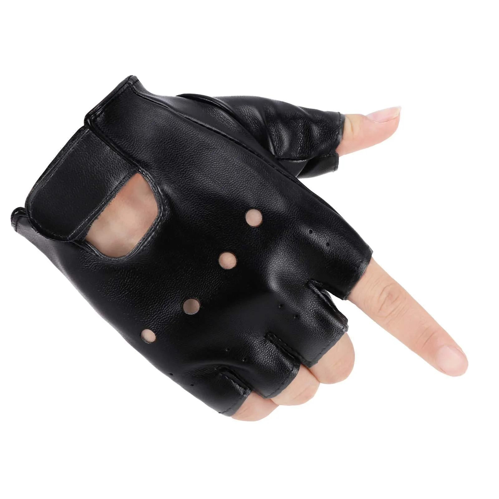 Accmor Kids PU Leather Fingerless Gloves, Kids Sports Gloves, Kids Cycling Gloves for 4-8 Years Old Kids, Boys, Girls Black
