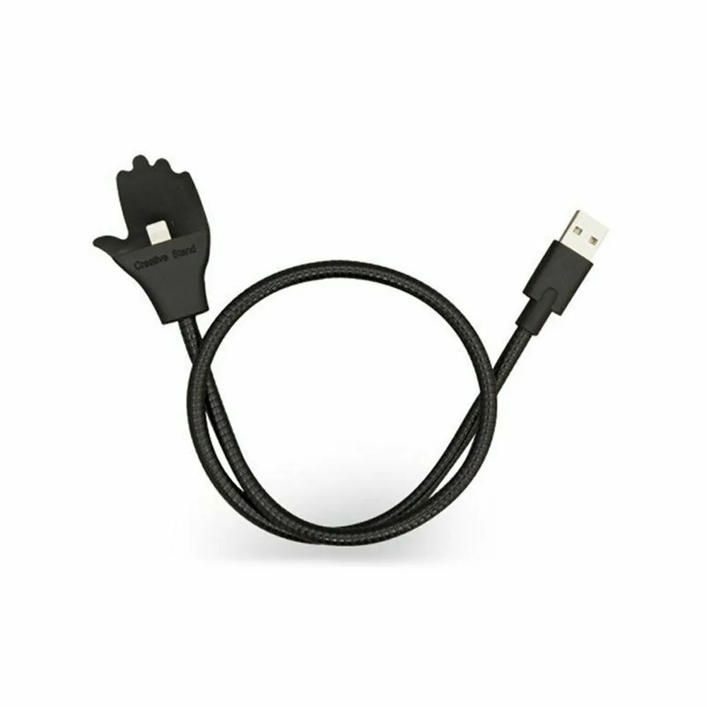 Aquarius 2In1 Lazy MicroUSB Charging Cable With FlexibleHolder DockStand, Black