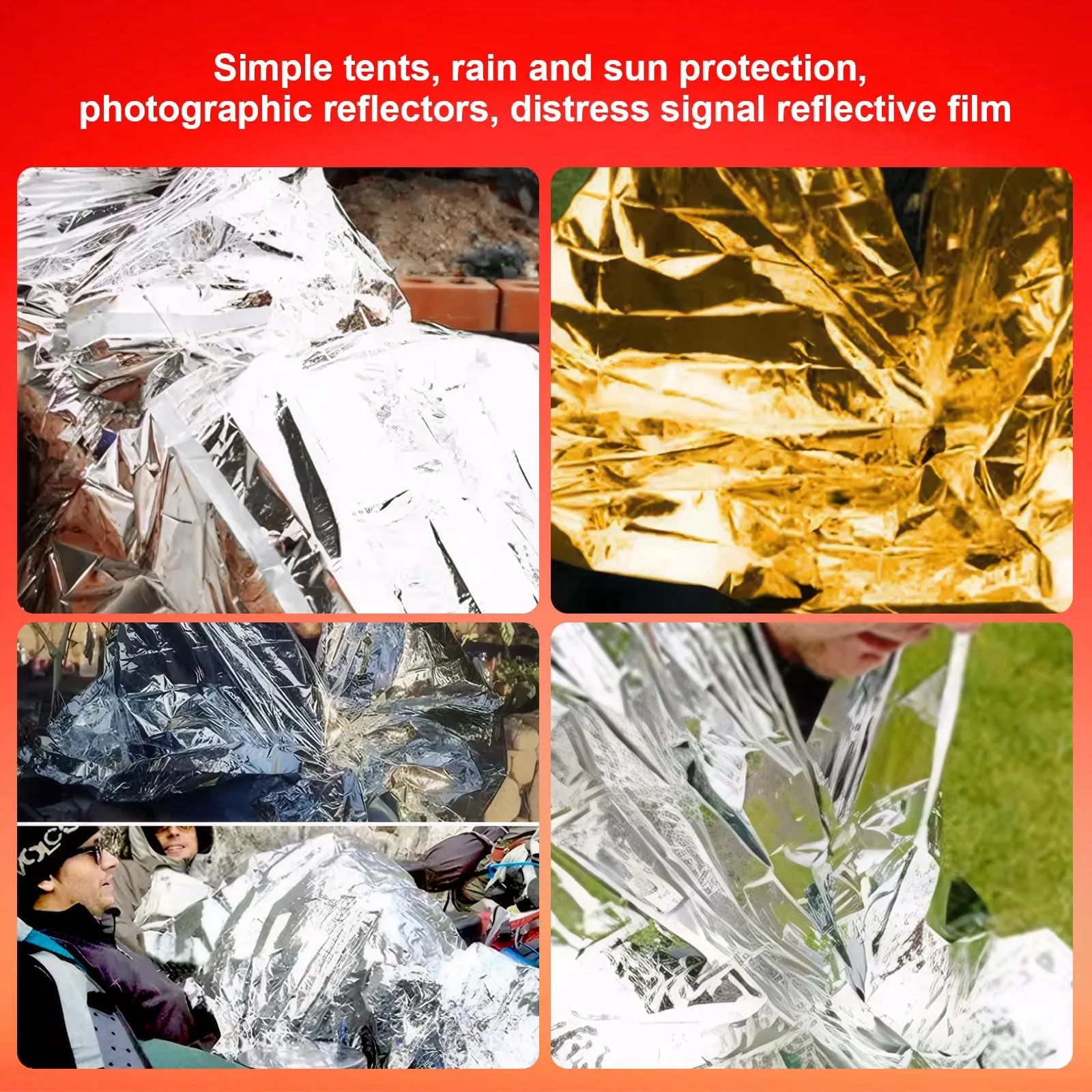 Bafeil Rescue Blankets Pack of 10 - Rescue Blanket Gold Silver for Emergencies, 210 x 160 cm - Weatherproof Emergency Blanket for First Aid and Outdoors - Compact Rescue Blankets for Cars, Hiking & Camping