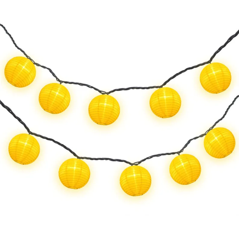 BLOWOUT 4" Yellow Round Shimmering Nylon Lantern Party String Lights (8FT, Expandable)