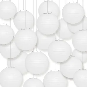 BULK PACK (100) 10" White Round Paper Lanterns, Even Ribbing, Hanging Decoration