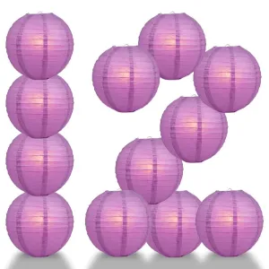 BULK PACK (12) 20" Violet / Orchid Round Paper Lantern, Even Ribbing, Chinese Hanging Wedding & Party Decoration