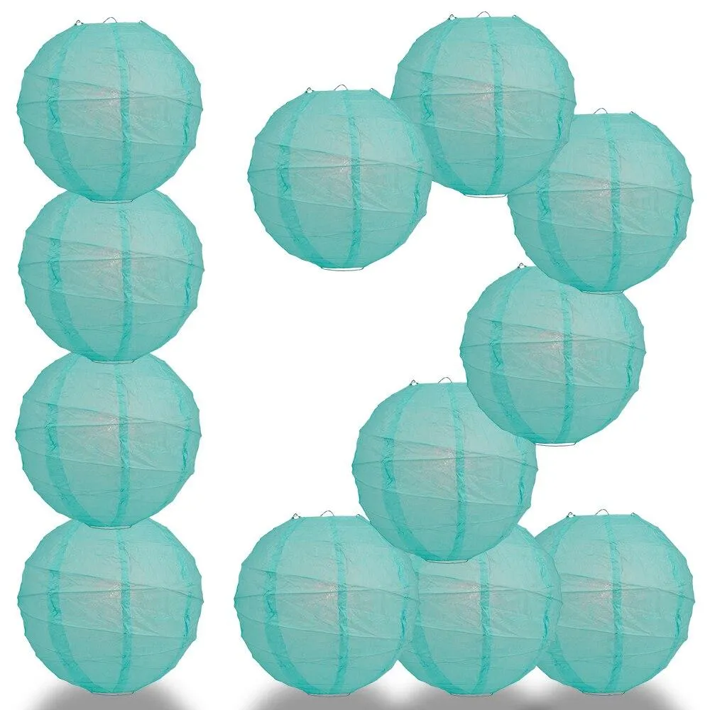 BULK PACK (12) 32" Water Blue Round Paper Lantern, Crisscross Ribbing, Chinese Hanging Wedding & Party Decoration