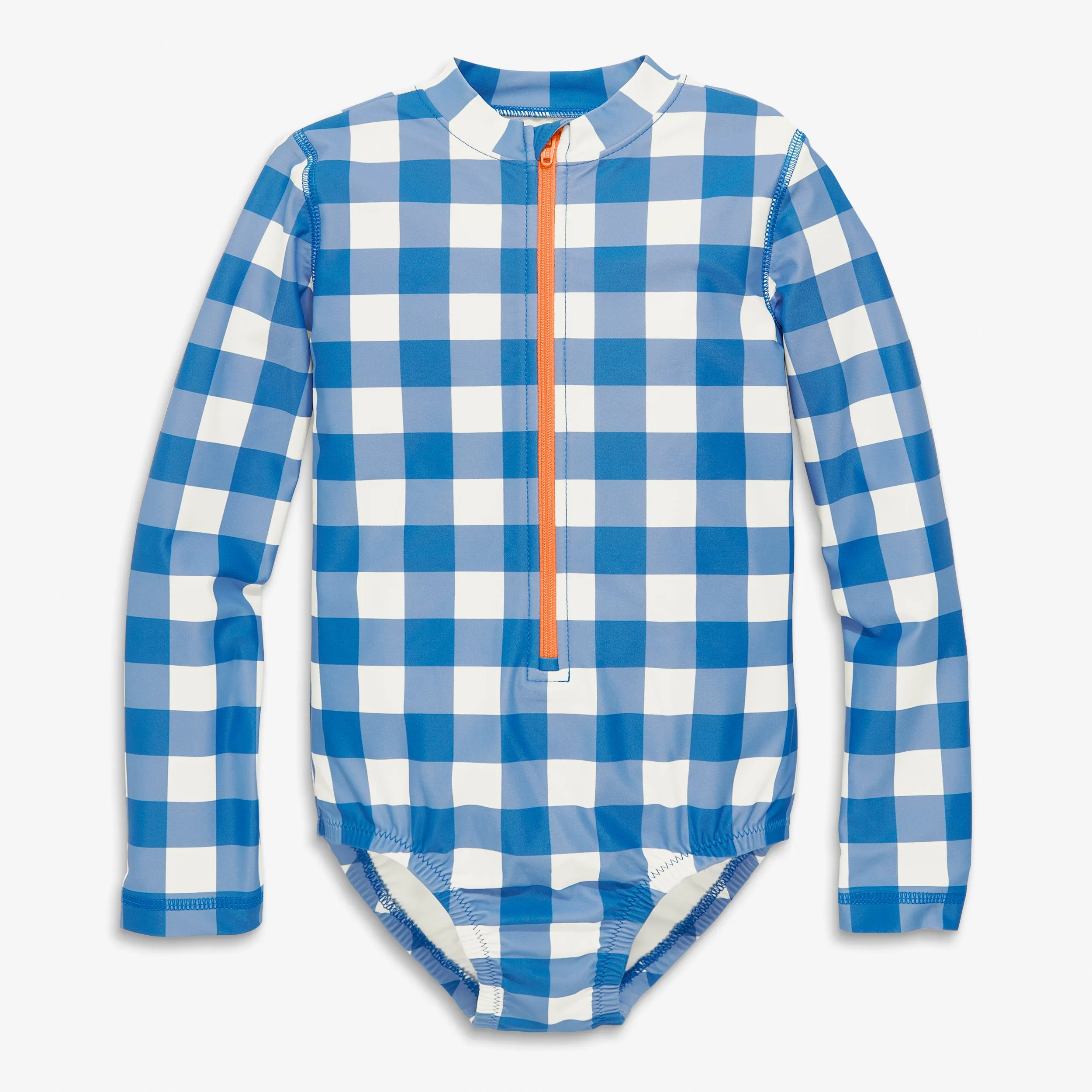 Clearance kids long sleeve one-piece rash guard in gingham