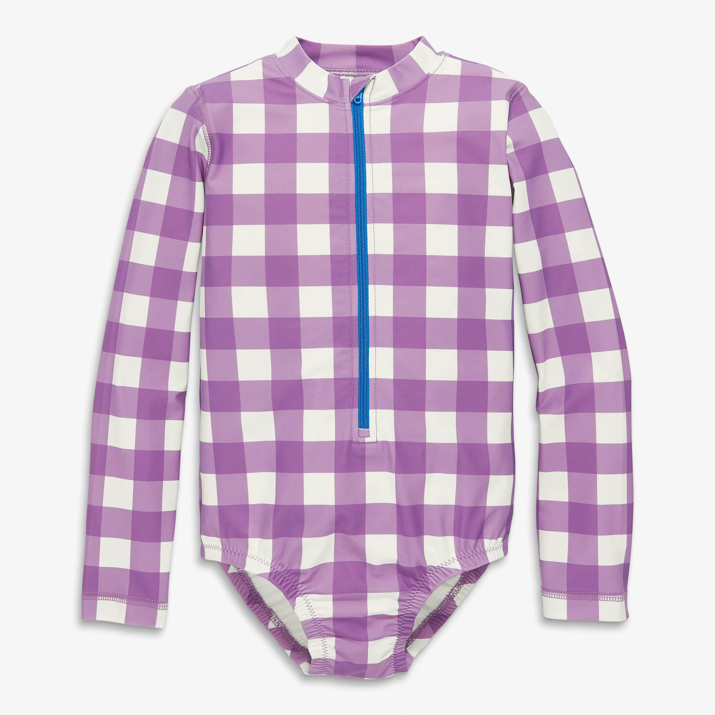 Clearance kids long sleeve one-piece rash guard in gingham