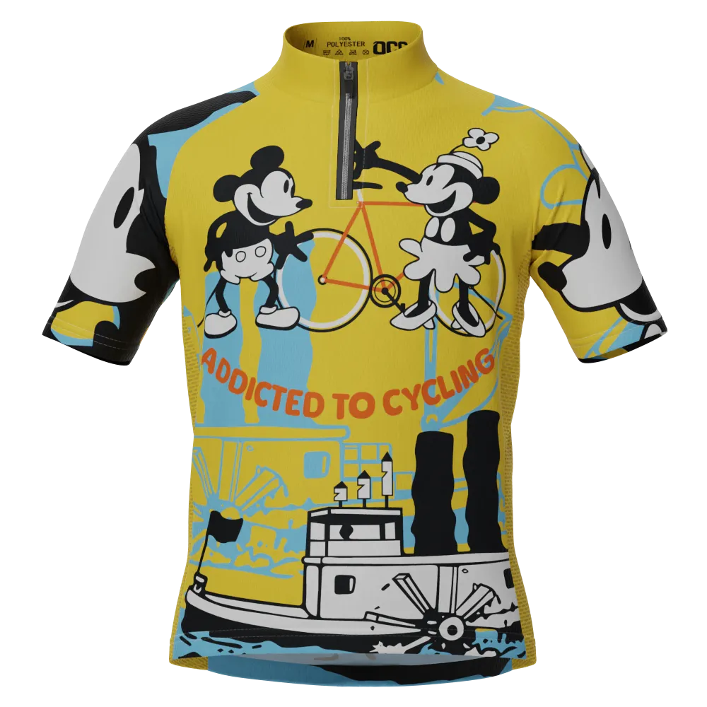 Kid's Steamboat Willie-Addicted to Cycling Short Sleeve Cycling Jersey