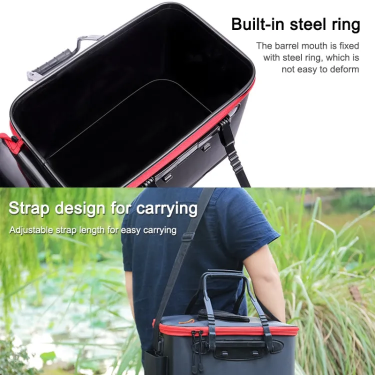 Thickened Multifunctional Folding Live Fish Box Fishing Bucket, Size:45 cm (with Handle and Side Pocket)(Black)