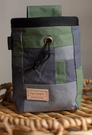 Zero Waste Waxed Cotton Chalk Bag - Greys   Green Patchwork